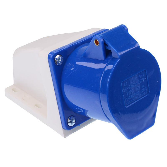 Blue 32A 230V 2P+E Industrial Surface Mount Socket IP44