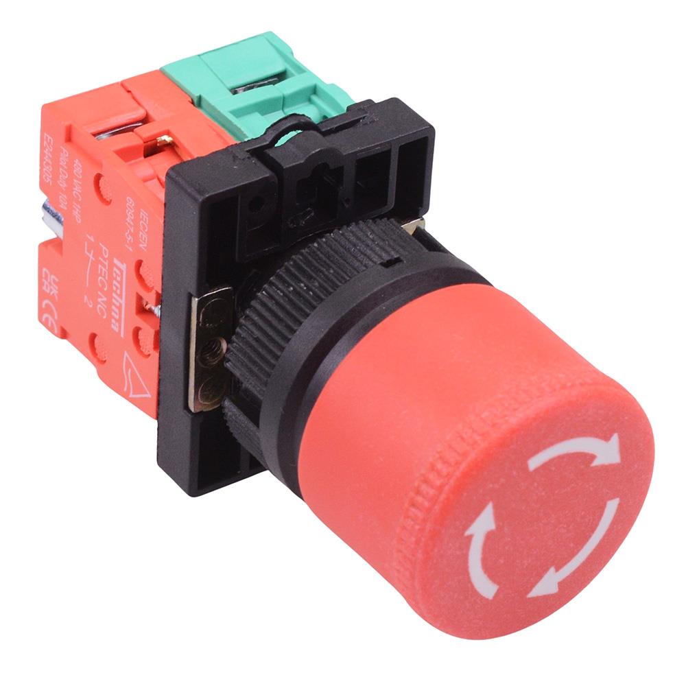 Techna PtecMushT30 30mm Emergency Stop Button Switch Plastic 10A 1NO-1 ...
