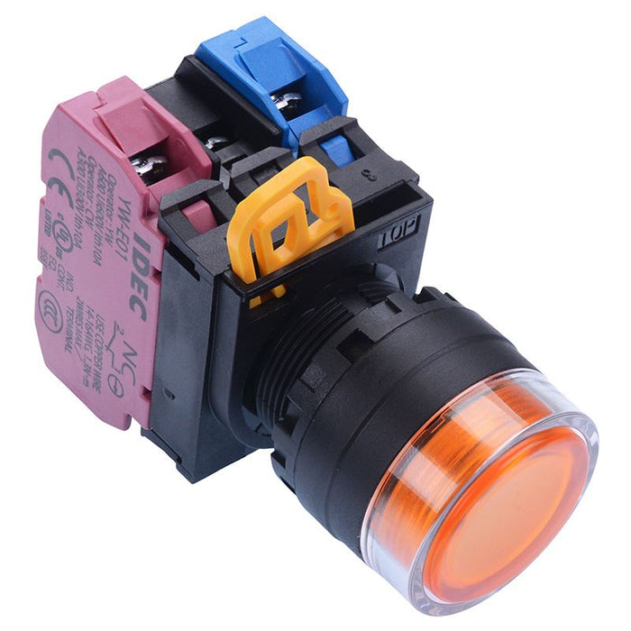 YW1L-MF2E11Q3A Amber 12V illuminated 22mm Momentary Shrouded Push Button Switch 1NO-1NC IP65 IDEC