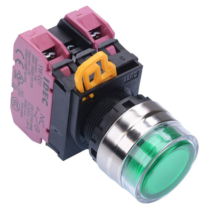YW4L-AF2E02Q3G Green 12V illuminated 22mm Metal Bezel Maintained Shrouded Push Button Switch 2NC IP65 IDEC
