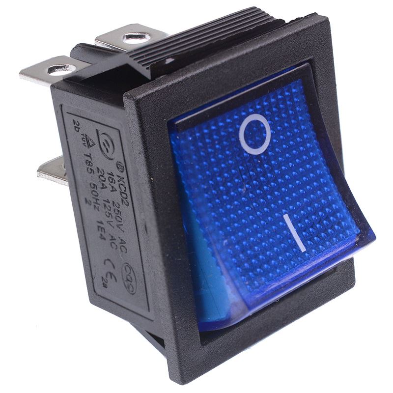 Blue illuminated Large On-Off Rocker Switch 230V — Switch Electronics ...