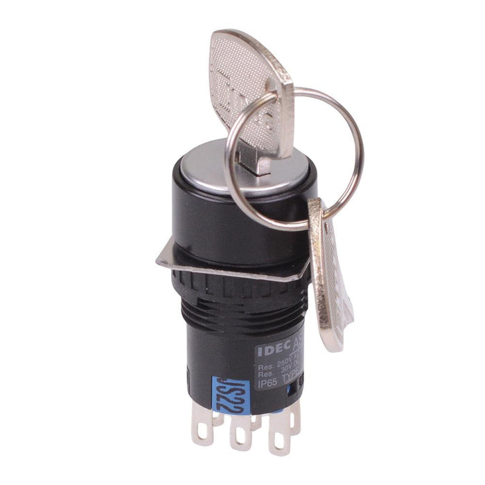 AS6M-2KT2PB 2 Position 16mm Latching Key Switch DPDT IDEC