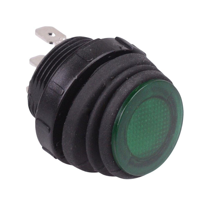 Green illuminated 230V Waterproof Round 20mm Rocker Switch IP68 SPST 16A
