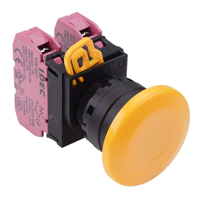 IDEC Yellow 22mm Mushroom Momentary Push Button Switch 2NC IP65 YW1B-M4E02Y