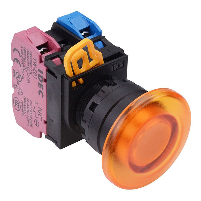 YW1L-M4E11Q3A Amber 12V illuminated 22mm Mushroom Momentary Push Button Switch 1NO-1NC IP65 IDEC