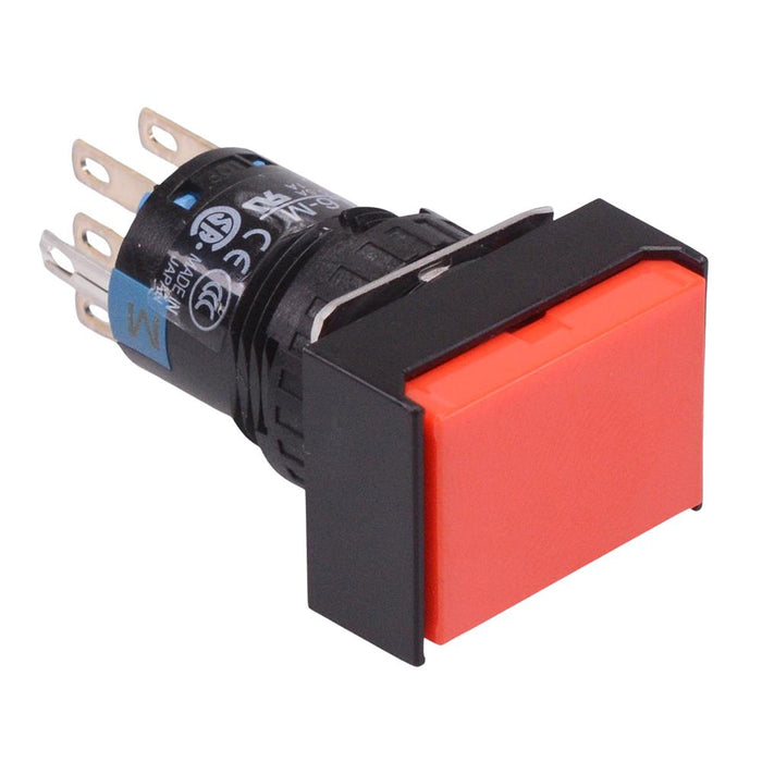 AB6H-A2RC Red 16mm Latching Rectangle Push Button Switch IP65 DPDT