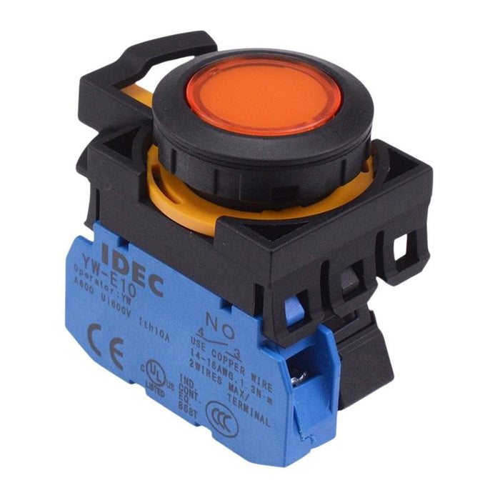 IDEC CW Series Amber 24V illuminated Maintained Flush Push Button Switch 1NO IP65