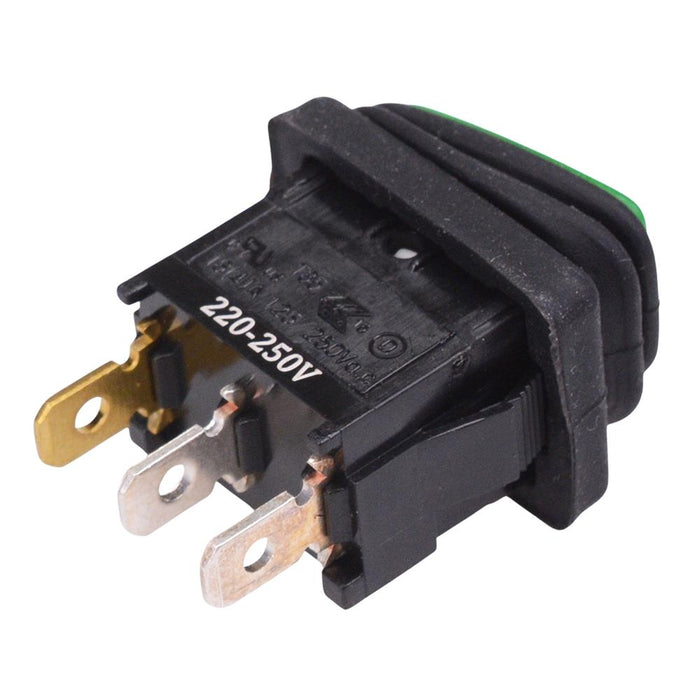 Green 230V illuminated Waterproof On-Off Rectangle Rocker Switch SPST 10A R13-66B8-02