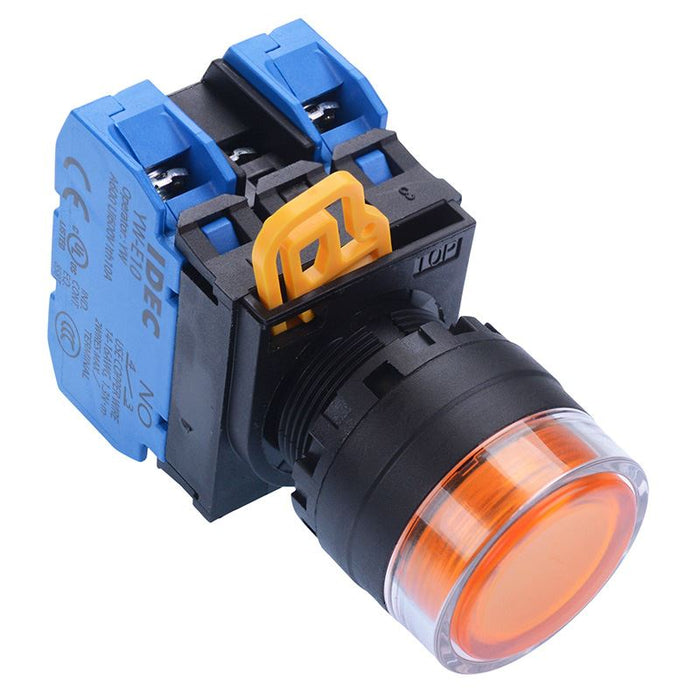 YW1L-MF2E20Q4A Amber 24V illuminated 22mm Momentary Shrouded Push Button Switch 2NO IP65 IDEC