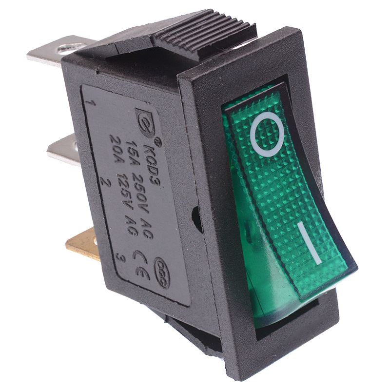 Green On-Off illuminated Rectangle Rocker Switch SPST 230V — Switch ...