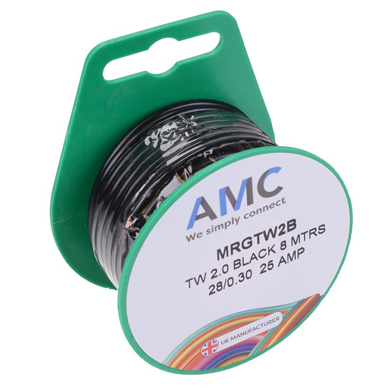 Black 2mm² Thin Wall 25A Cable Mini Reel 8M