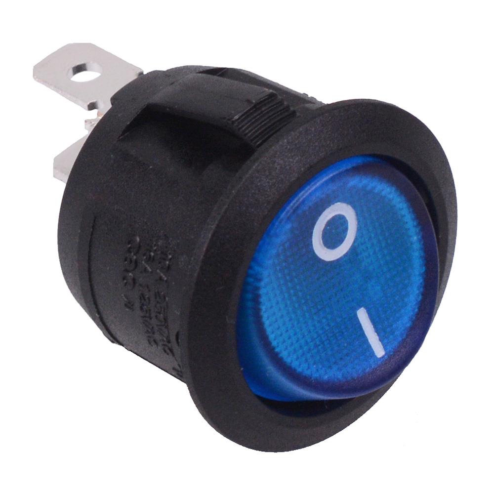 Blue 230V illuminated 20mm Round Rocker Switch SPST 10A R13-112B-02 ...