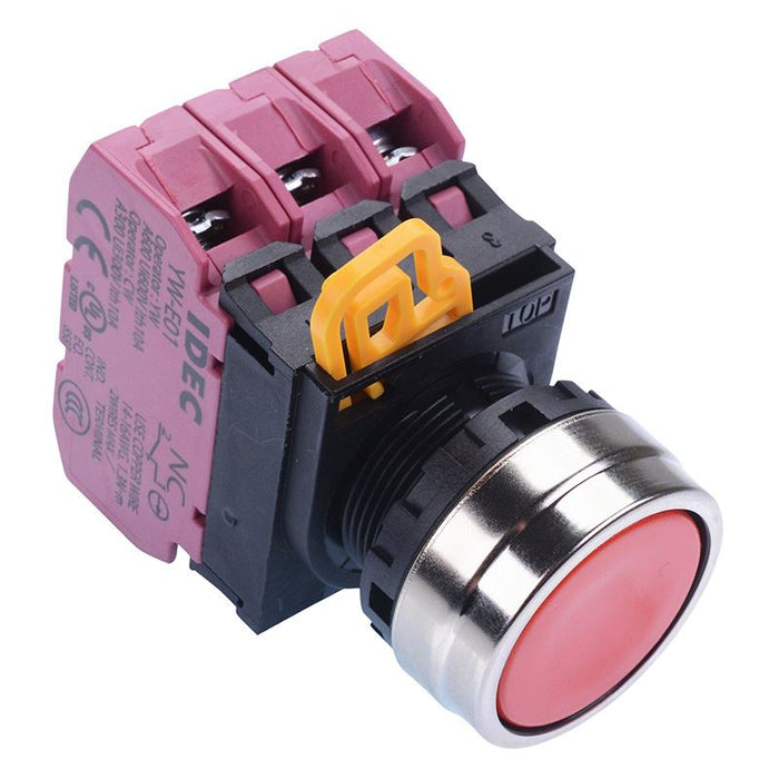 IDEC Red 22mm Metal Bezel Maintained Push Button Switch 3NC IP65 YW4B-A1E03R