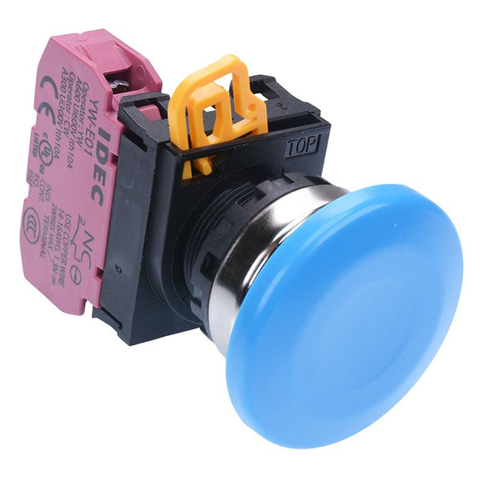 YW4B-A4E01S Blue 22mm Metal Bezel Mushroom Maintained Push Button Switch NC IP65 IDEC