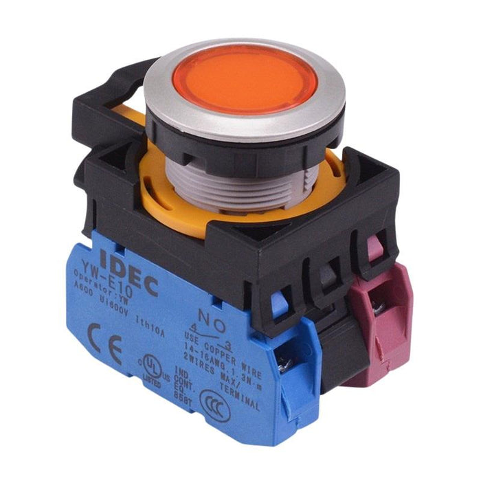 IDEC CW Series Amber 12V illuminated Maintained Flush Push Button Switch 1NO-1NC IP65