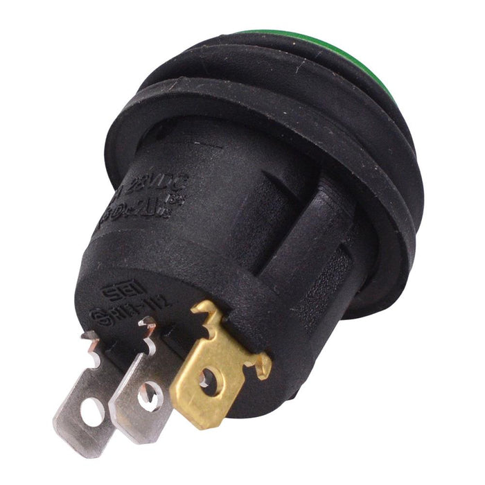 Green Waterproof 24V LED 20mm Round Rocker Switch SPST 10A R13-112B8W-02