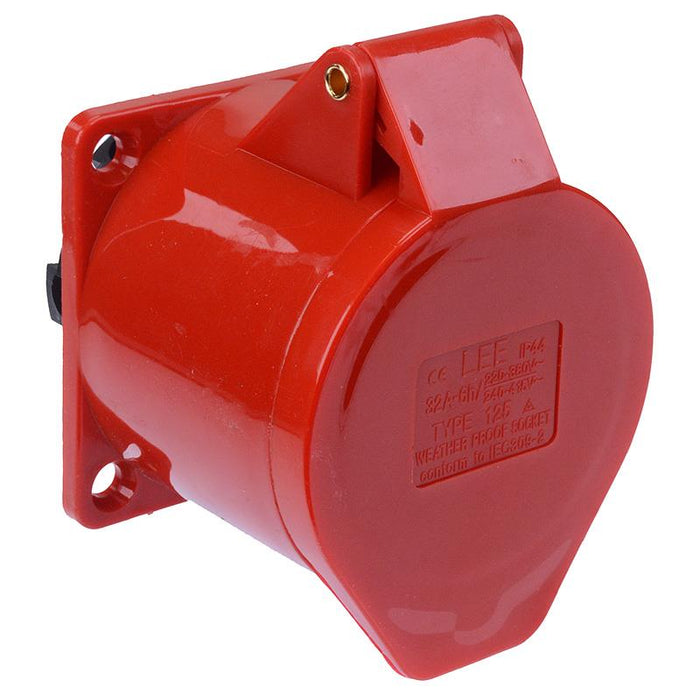 Red 32A 415V 3P+N+E Industrial Panel Mount Socket IP44