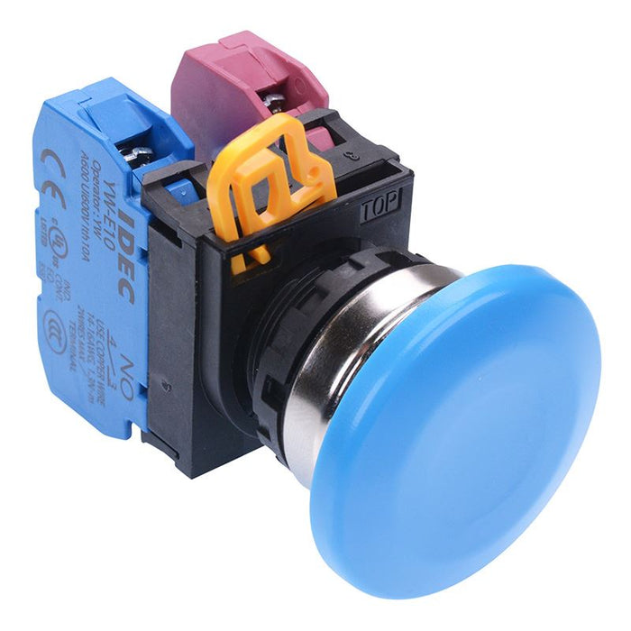 YW4B-M4E11S Blue 22mm Metal Bezel Mushroom Momentary Push Button Switch 1NO-1NC IP65 IDEC