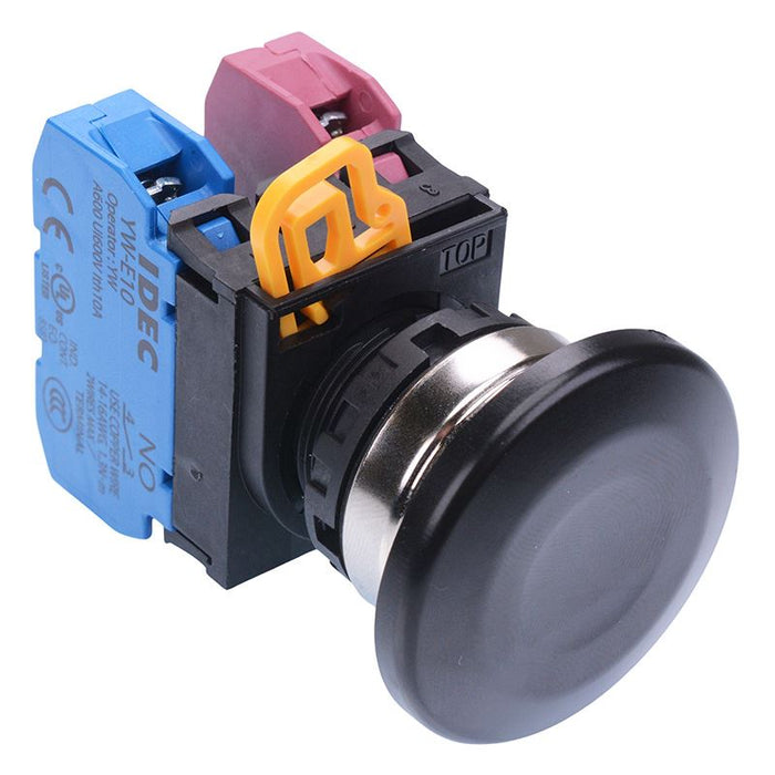 YW4B-M4E11B Black 22mm Metal Bezel Mushroom Momentary Push Button Switch 1NO-1NC IP65 IDEC