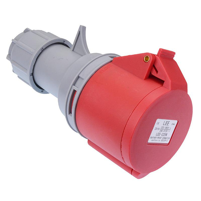 Red 32A 415V 3P+N+E Industrial Inline Socket IP44