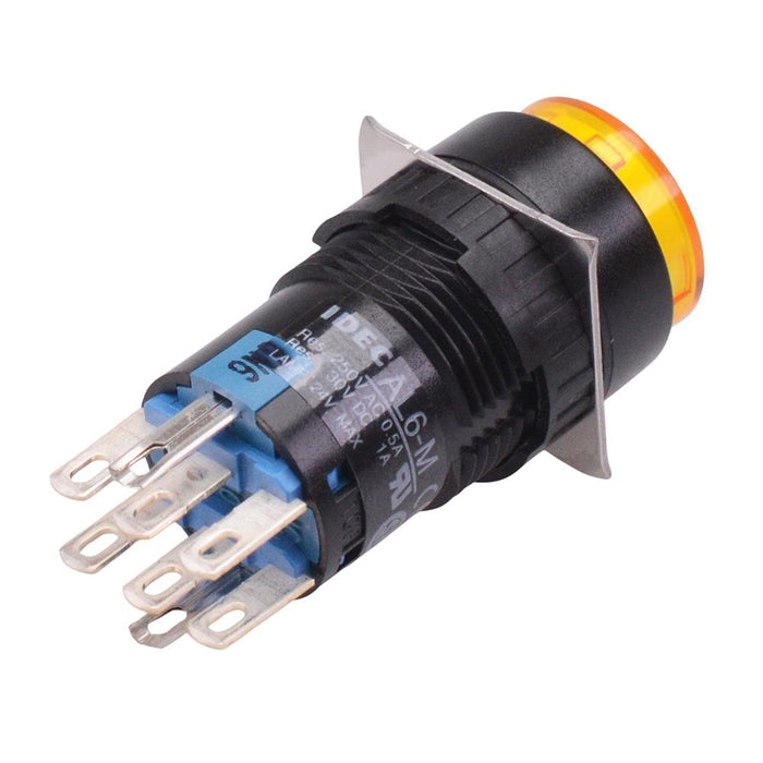 AL6M-A24PYC Yellow 16mm 24V Latching Round illuminated Push Button Switch IP65 DPDT