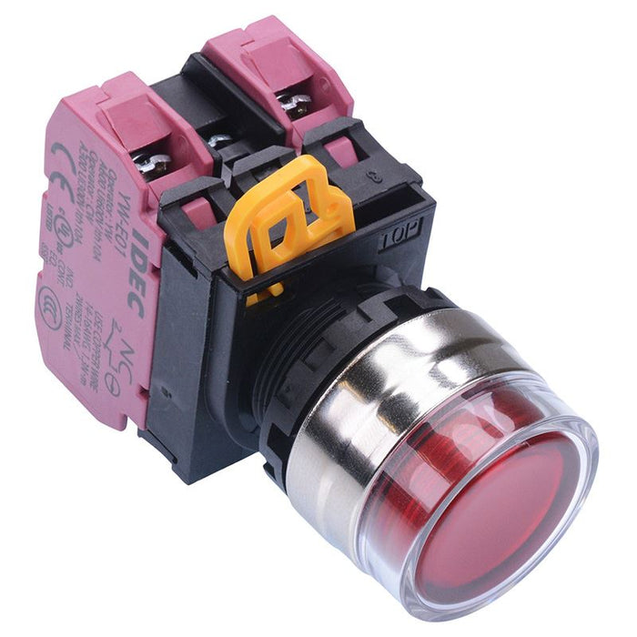YW4L-AF2E02Q4R Red 24V illuminated 22mm Metal Bezel Maintained Shrouded Push Button Switch 2NC IP65 IDEC