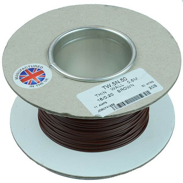 Brown 0.5mm² Thin Wall Cable 16/0.2mm 50M