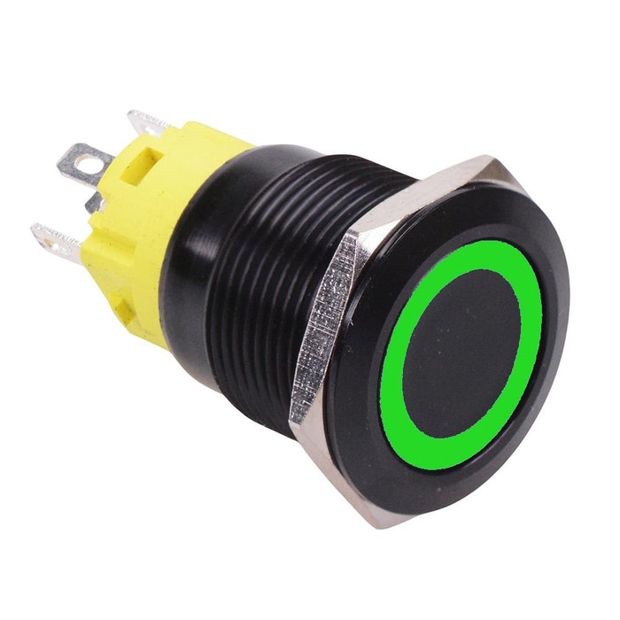 Wen Button Green LED On-On Latching 19mm Black Vandal Resistant Push Button Switc ...