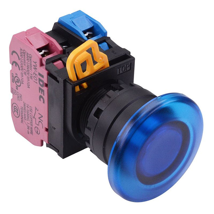 YW1L-A4E11Q4S Blue 24V illuminated 22mm Mushroom Maintained Push Button Switch 1NO-1NC IP65 IDEC