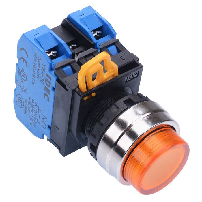 YW4L-A2E20Q4A Amber 24V illuminated 22mm Metal Bezel Maintained Push Button Switch 2NO IP65 IDEC