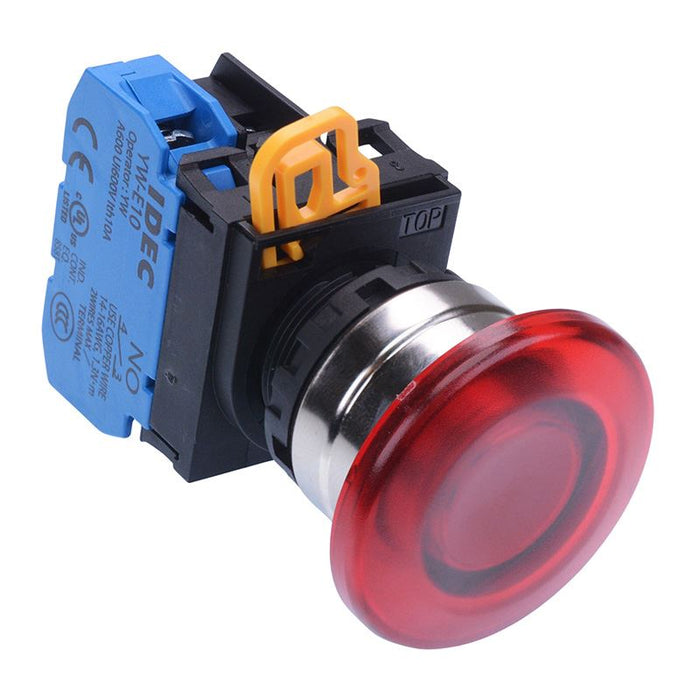 YW4L-M4E10Q4R Red 24V illuminated 22mm Metal Bezel Mushroom Momentary Push Button Switch NO IP65 IDEC