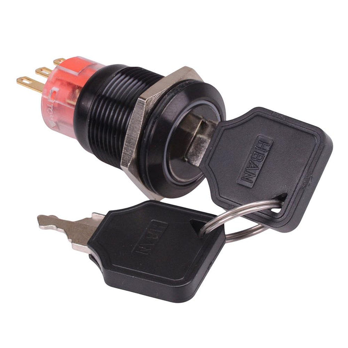 2 Position Latching 19mm Black Stainless Steel Key Switch IP40 NO/NC