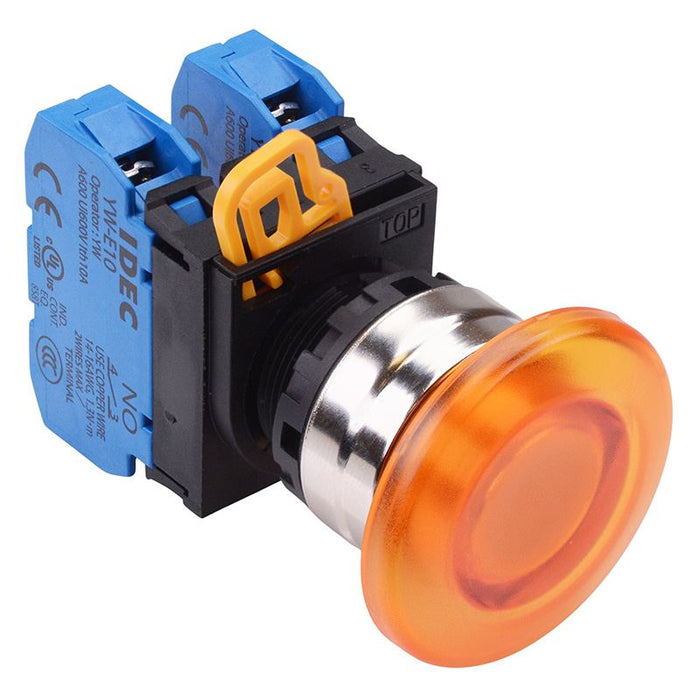 YW4L-M4E20Q0A Amber 22mm Metal Bezel Mushroom Momentary Push Button Switch 2NO IP65 IDEC