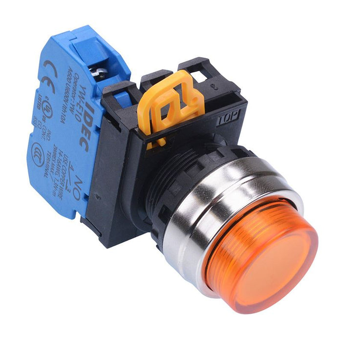 YW4L-A2E10Q0A Amber 22mm Metal Bezel Maintained Push Button Switch NO IP65 IDEC