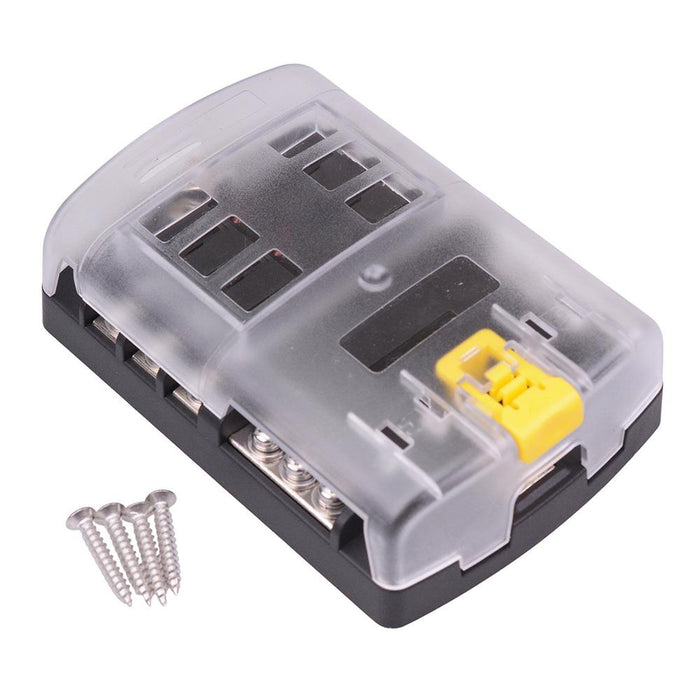 6 Way Standard Blade Fuse Box with LED Indication + Negative Busbar 100A