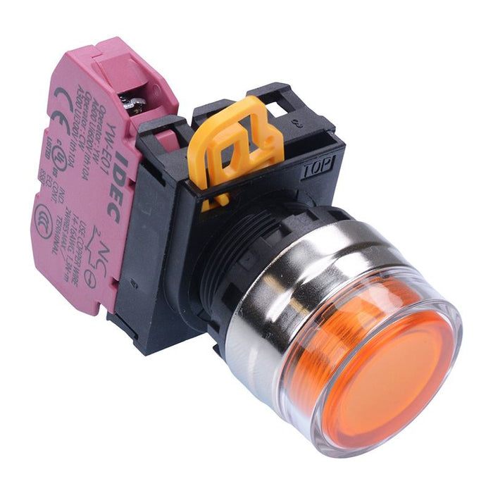 YW4L-AF2E01Q0A Amber 22mm Metal Bezel Maintained Shrouded Push Button Switch NC IP65 IDEC