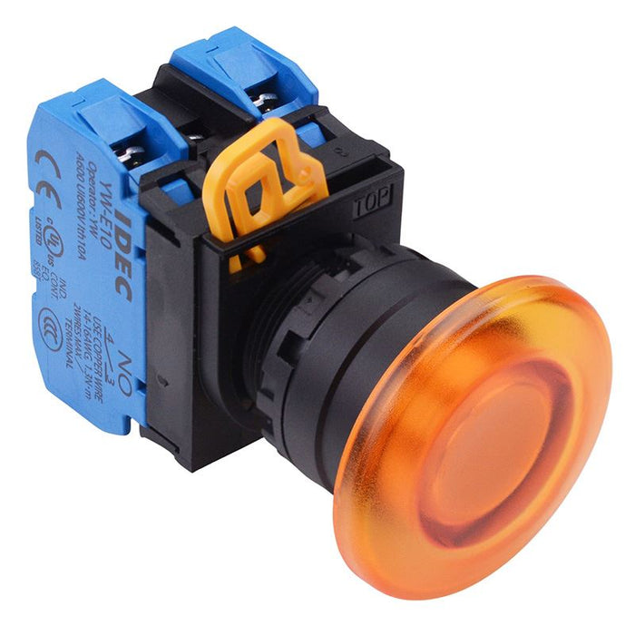 IDEC Amber 12V illuminated 22mm Mushroom Maintained Push Button Switch 2NO IP65 YW1L-A4E20Q3A