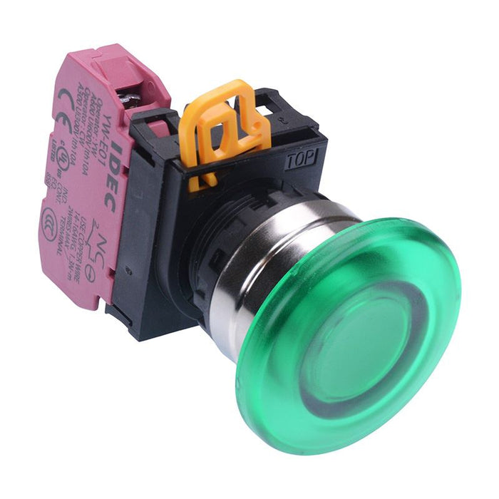 YW4L-M4E01Q0G Green 22mm Metal Bezel Mushroom Momentary Push Button Switch NC IP65 IDEC