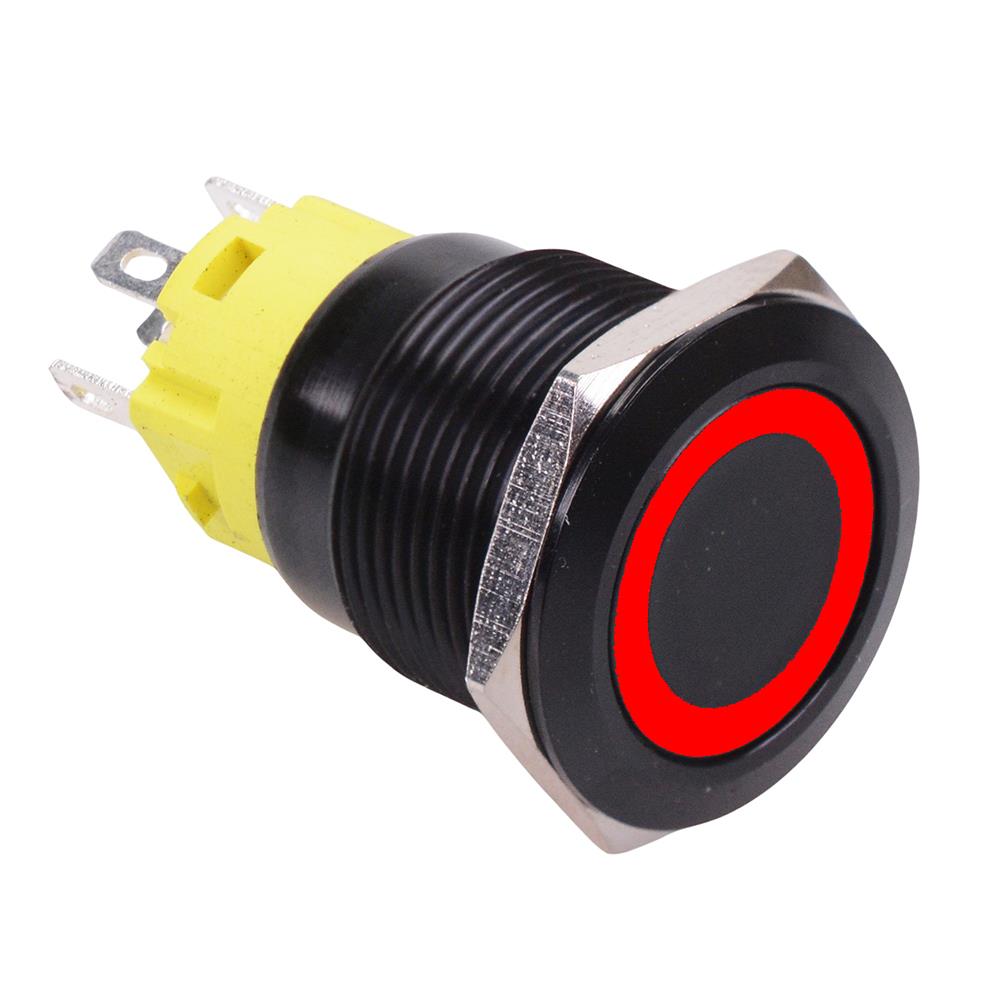 Red LED On-(On) Momentary 19mm Black Vandal Resistant Push Button Swit ...