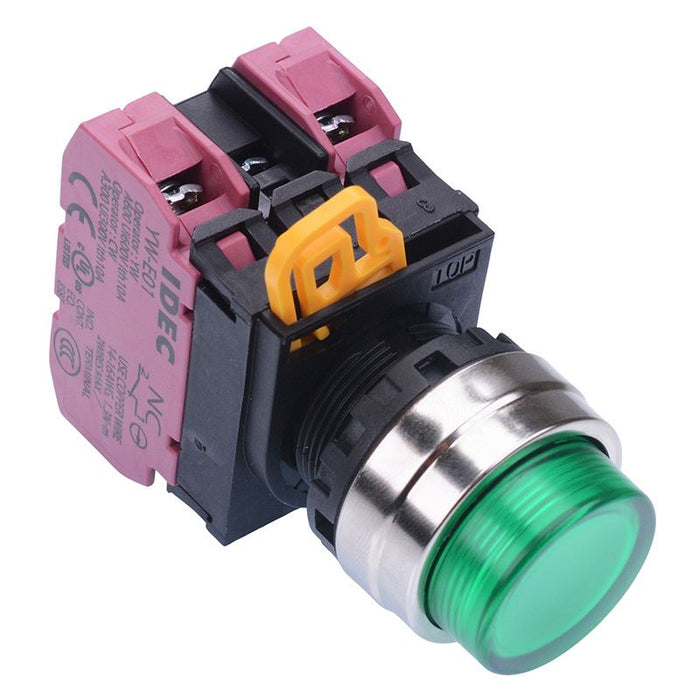 YW4L-A2E02Q3G Green 12V illuminated 22mm Metal Bezel Maintained Push Button Switch 2NC IP65 IDEC