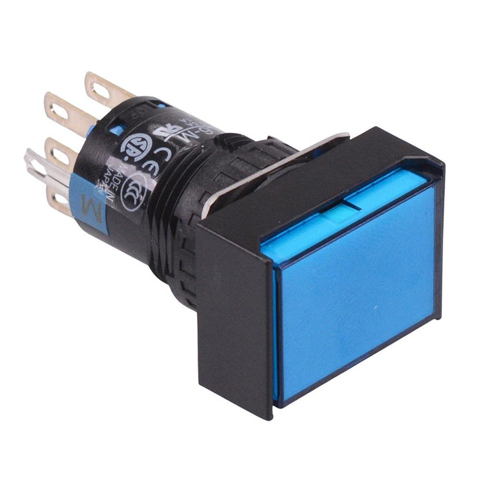 AL6H-M21PS Blue 16mm 5VDC Momentary Rectangle illuminated Push Button Switch IP65 DPDT