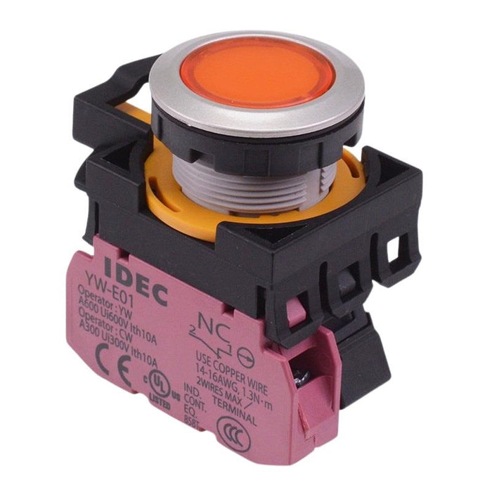 CW4L-M1E01Q3A Amber 12V illuminated Metallic Momentary Push Button Switch 1NC IP65 IDEC