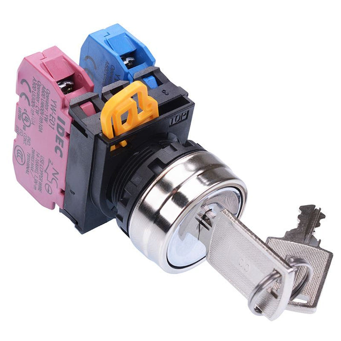 YW4K-3AE11N1 22mm Metal Bezel 3 Position Maintained Key Switch 1NO-1NC IP65 IDEC