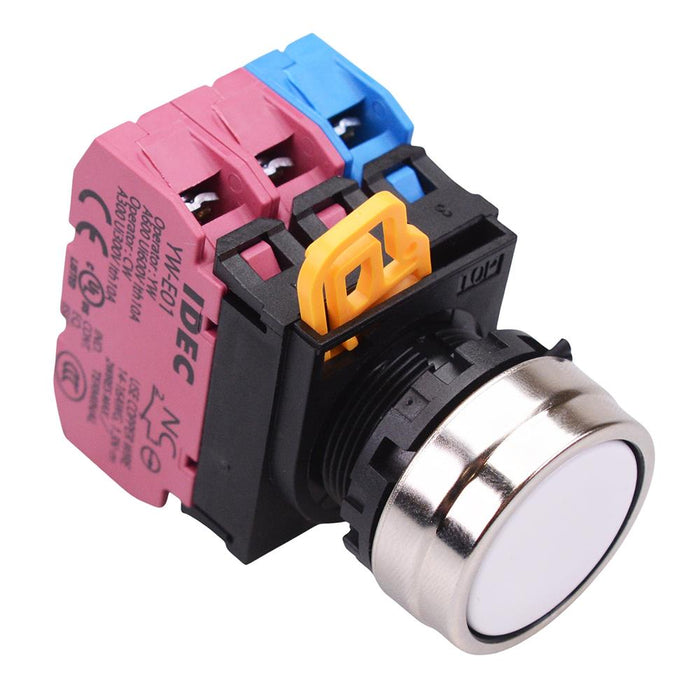 YW4B-A1E12W White 22mm Metal Bezel Maintained Push Button Switch 1NO-2NC IP65 IDEC