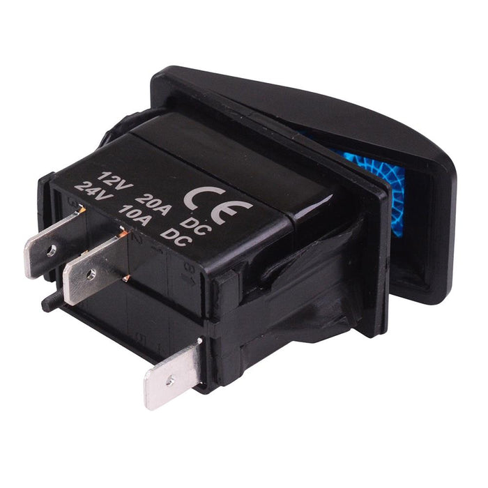 Blue illuminated On-Off Automotive Rocker Switch SPST 10A 12-24V IP68
