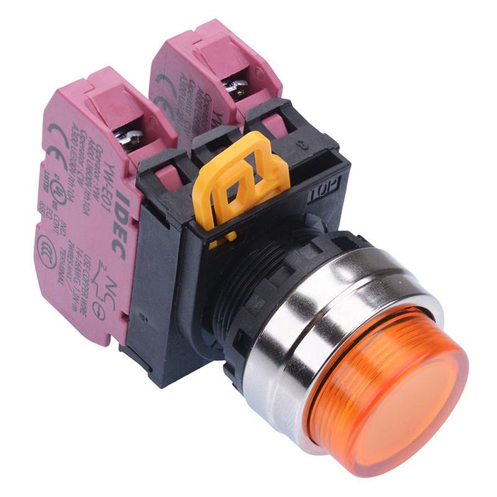 YW4L-A2E02Q0A Amber 22mm Metal Bezel Maintained Push Button Switch 2NC IP65 IDEC