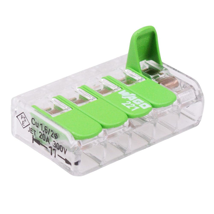 221-425 WAGO Green 5-Way Compact Lever Connector 4mm² 32A