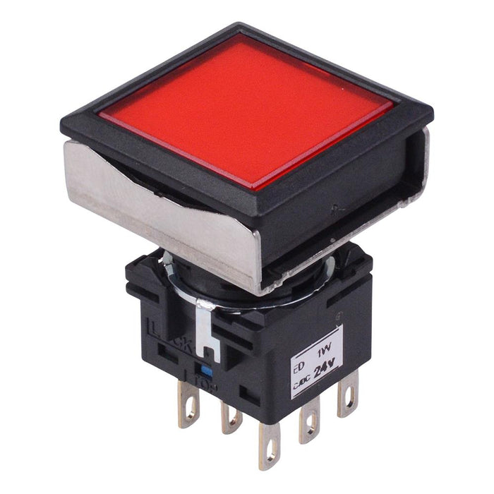 LBW7L-M1T64R Red 24V illuminated Momentary Square Flush 22.5mm Push Button Switch DPDT IDEC