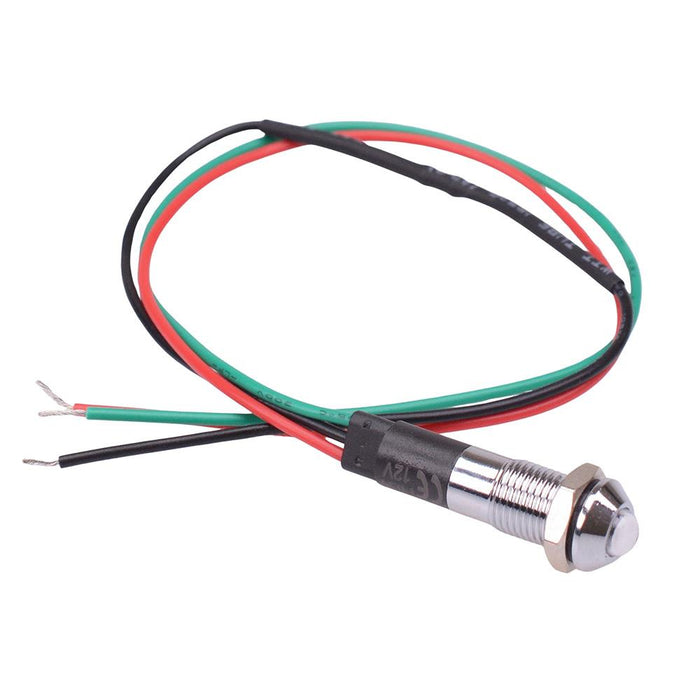 Red/Green LED 8mm Metal Prewired Panel Indicator 12V