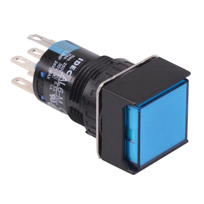 AL6Q-M24PSC Blue 16mm 24V Momentary Square illuminated Push Button Switch IP65 DPDT